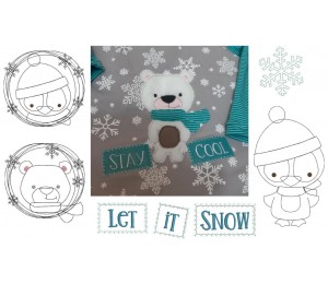 Stickdatei - Winterfreunde Doodle Appli Pinguin